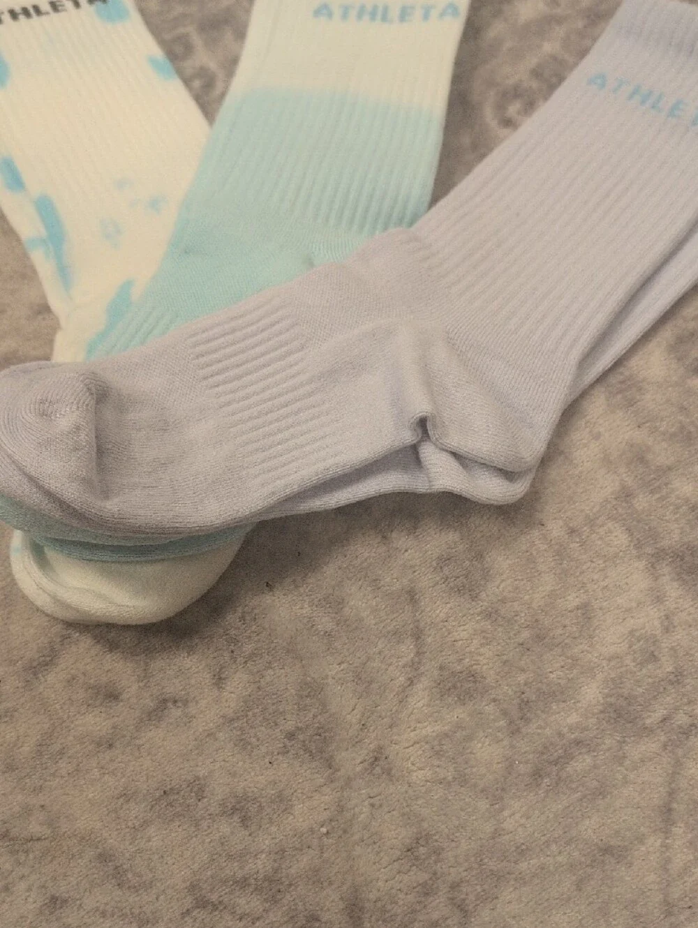 Athleta Kids 3-Pack Crew Socks in White, Light Blue & Pastel Blue